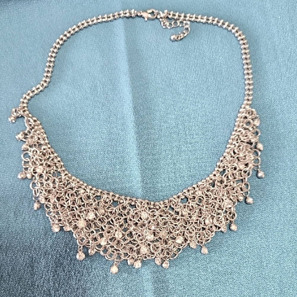 Elegant Silver and Rhinstone Choker Necklace